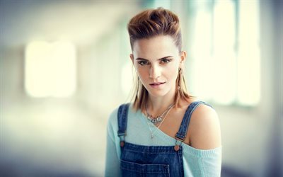 Emma Watson, Retrato, A atriz brit&#226;nica, loira, macac&#227;o jeans