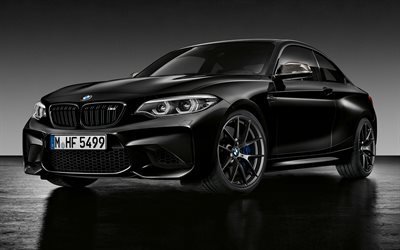 BMW M2 الظل الأسود الطبعة, 4k, 2018 السيارات, ضبط, الأسود M2, BMW