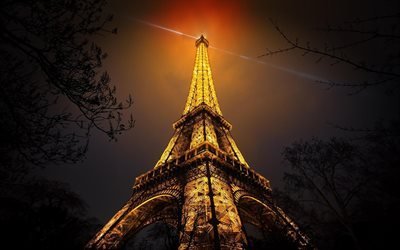 Paris, Eiffel Tower, night, french landmarks, France, Europe