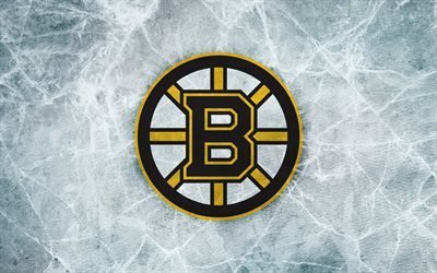 Boston Bruins, NHL, American hockey club, logo, emblem, ice texture, Boston, Massachusetts, USA