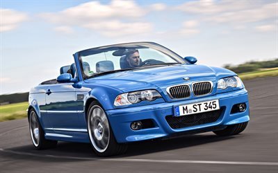 BMW M3 المكشوفة, e46, 4k, الطريق, cabriolets, الأزرق BMW M3, BMW