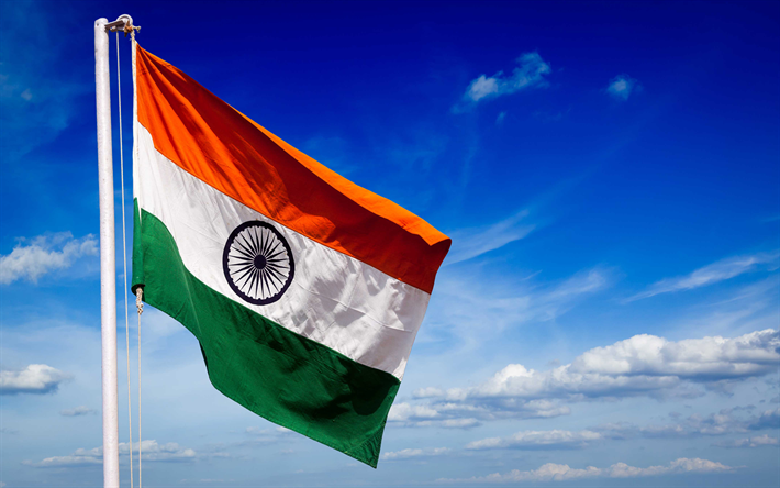 indische flagge, fahnenstange, seide fahne-die nationalen symbole, die flagge von indien, die republik indien