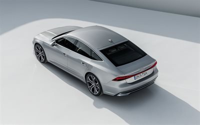 Audi A7 Sportback, 2019, 4k, exterior, rear view, new German cars, new silver A7, Audi