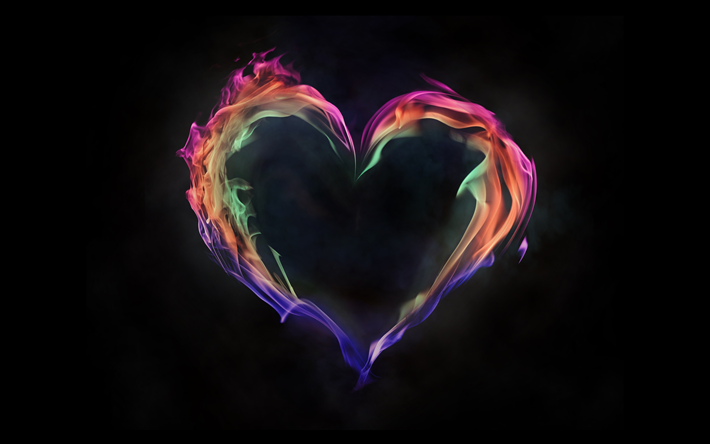 cœur, 4k, le feu, l&#39;art, le cœur en feu, l&#39;amour, concept, cr&#233;atif