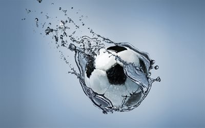 サッカーボール, 4k, 水の飛沫を受け, サッカー, ボール, 創造