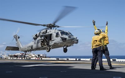 Sikorsky SH-60 Seahawk, American military helicopter, US Navy, aircraft carrier deck, deck helicopter, USA