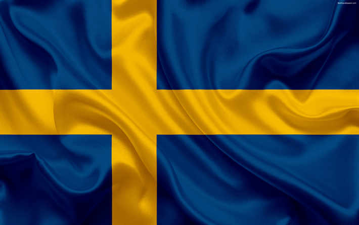 flagga Sverige, 4k, silk flag of Sweden, Europa, siden konsistens, Sverige