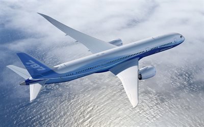 Boeing 787 Dreamliner, 4k, jet avion de passagers, vue d&#39;en haut, l&#39;air des concepts de voyage, Boeing