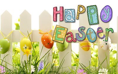 4k, Happy Easter, easter decoration, flowers, easter eggs, Easter