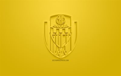 MKE Ankaragucu, creative 3D logo, yellow background, 3d emblem, Turkish football club, SuperLig, Ankara, Turkey, Turkish Super League, 3d art, football, 3d logo, Ankaragucu