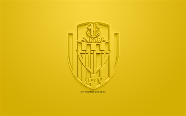 mke ankaragucu, kreative 3d-logo, gelb, hintergrund, 3d, emblem, t&#252;rkische fu&#223;ball-club, superlig, ankara, t&#252;rkei, t&#252;rkische super league, 3d-kunst, fu&#223;ball, 3d-logo, ankaragucu