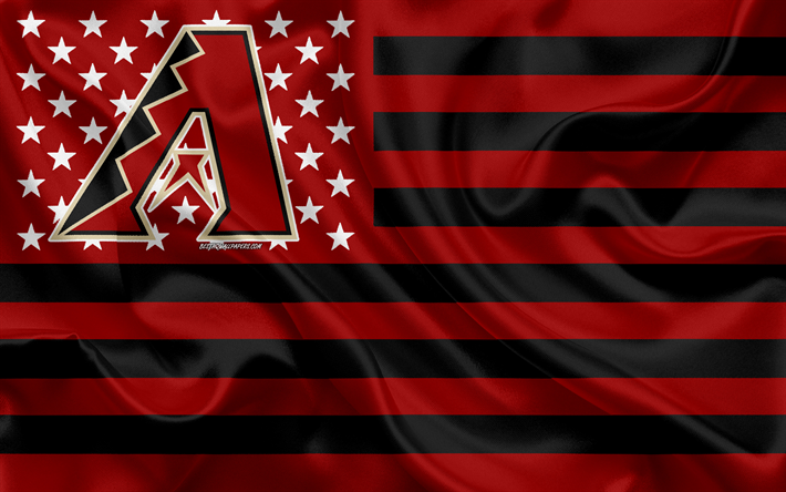 Arizona Diamondbacks, le baseball Am&#233;ricain club, American creative drapeau, le noir et le drapeau rouge, MLB, Phoenix, Arizona, etats-unis, de l&#39;embl&#232;me de la Ligue Majeure de Baseball, le drapeau de soie, de baseball