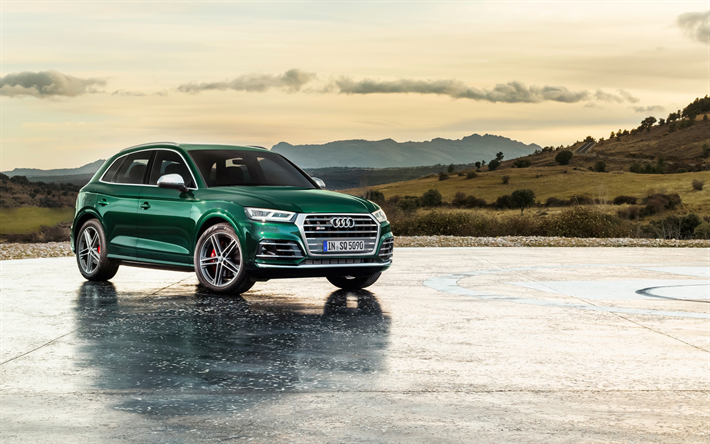 Audi SQ5, 2019, A8, &#246;n g&#246;r&#252;n&#252;m, dış cephe, yeşil crossover, yeni yeşil Q5, Alman otomobil, Audi