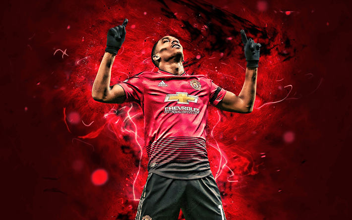 Anthony Martial, Manchester United FC, goal, french footballers, football stars, Premier League, Anthony Jordan Martial, soccer, football, Man United, neon lights
