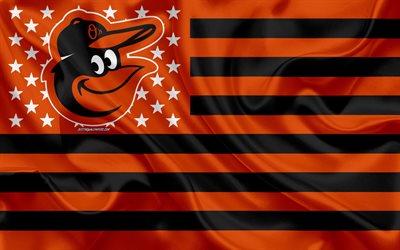 Baltimore Orioles, American baseball club, new logo, emblem 2019, American creative flag, orange black flag, MLB, Baltimore, Maryland, USA, logo, emblem, Major League Baseball, silk flag, baseball