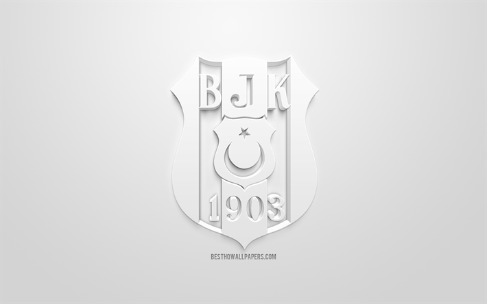 besiktas jk, kreative 3d-logo, wei&#223;er hintergrund, 3d-emblem, t&#252;rkische fu&#223;ball-club, superlig, istanbul, t&#252;rkei, t&#252;rkische super league, 3d-kunst, fu&#223;ball, 3d-logo