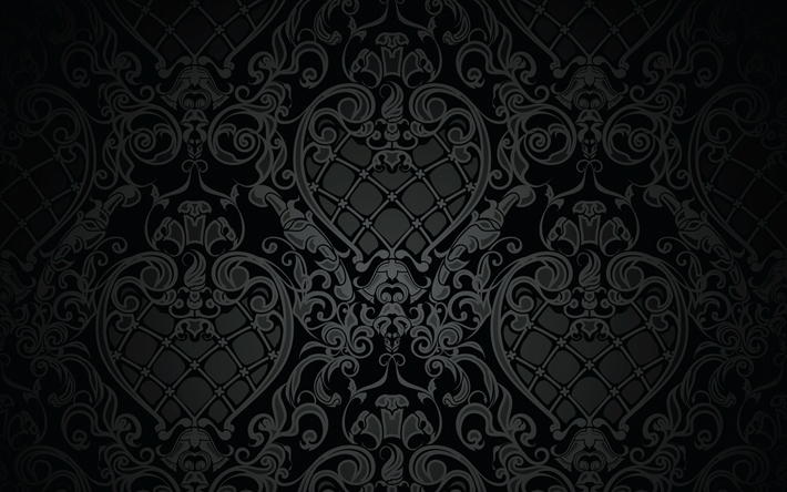 vintage pattern, ornaments on a black background, black ornamental background, black texture