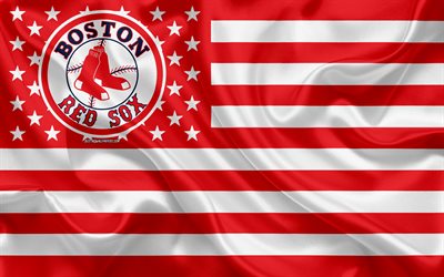 Boston Red Sox, American baseball club, American creative flag, red and white flag, MLB, Boston, Massachusetts, USA, logo, emblem, Major League Baseball, silk flag, baseball