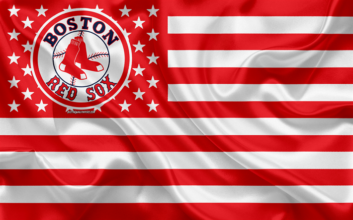 ボストンのRed Sox, アメリカ野球クラブ, アメリカの創造的フラグ, 赤と白の旗, MLB, ボストン, マサチューセッツ, 米国, ロゴ, エンブレム, メジャーリーグベースボール, 絹の旗を, 野球