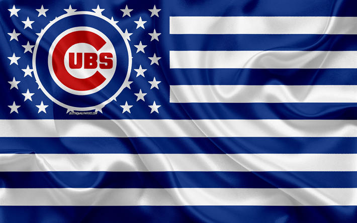 シカゴの頭, アメリカ野球クラブ, アメリカの創造的フラグ, 青白旗, MLB, シカゴ, イリノイ, 米国, ロゴ, エンブレム, メジャーリーグベースボール, 絹の旗を, 野球