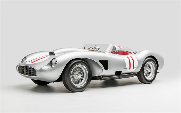 フェラーリ625TRCスパイダー, 1957, レトロスポーツカー, クラシックのスポーツ車, 銀色のレトロなフェラーリ, イタリアのスポーツカー, フェラーリ