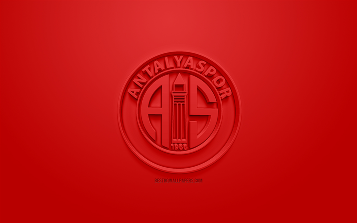 Antalyaspor, creative 3D logo, red background, 3d emblem, Turkish football club, SuperLig, Antalya, Turkey, Turkish Super League, 3d art, football, 3d logo