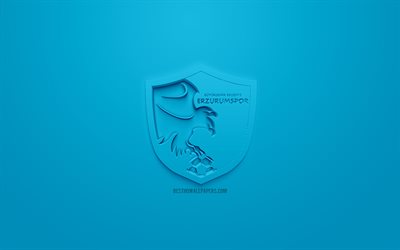 Erzurum BB, creative 3D logo, blue background, 3d emblem, Turkish football club, SuperLig, Erzurum, Turkey, Turkish Super League, 3d art, football, 3d logo
