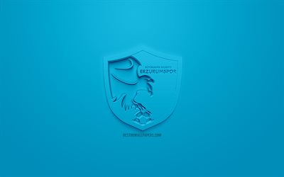 Erzurum BB, cr&#233;atrice du logo 3D, fond bleu, 3d embl&#232;me, club de football turc, SuperLig, Erzurum, Turquie, turc Super League, art 3d, le football, le logo 3d