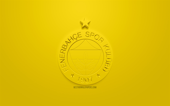 Fenerbahce SK, creative 3D logo, yellow background, 3d emblem, Turkish football club, SuperLig, Istanbul, Turkey, Turkish Super League, 3d art, football, 3d logo