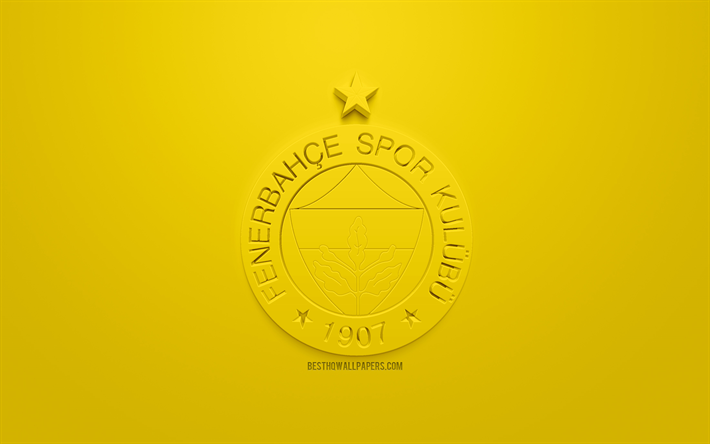 Fenerbahce SK, cr&#233;atrice du logo 3D, fond jaune, 3d embl&#232;me, club de football turc, SuperLig, Istanbul, Turquie, turc Super League, art 3d, le football, le logo 3d