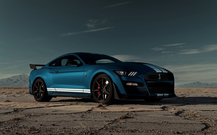 Ford Shelby GT500, 2019, bleu coup&#233; sport, tuning, Ford Mustang, bleu supercar, Am&#233;ricain des voitures de sport, Ford