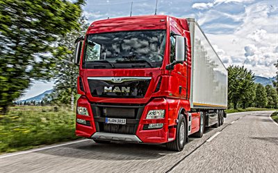 MAN TGX, 2019, red truck with trailer, truck on the road, new red TGX, delivery concepts, transportation of goods, MAN