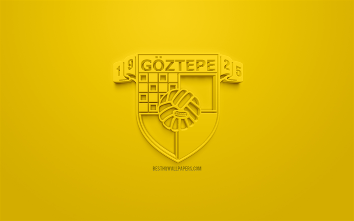 Goztepe SK, luova 3D logo, keltainen tausta, 3d-tunnus, Turkkilainen jalkapalloseura, SuperLig, Izmir, Turkki, Turkin Super League, 3d art, jalkapallo, 3d logo