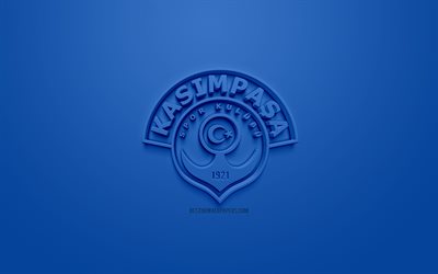 Kasimpasa, creative 3D logo, blue background, 3d emblem, Turkish football club, SuperLig, Istanbul, Turkey, Turkish Super League, 3d art, football, 3d logo