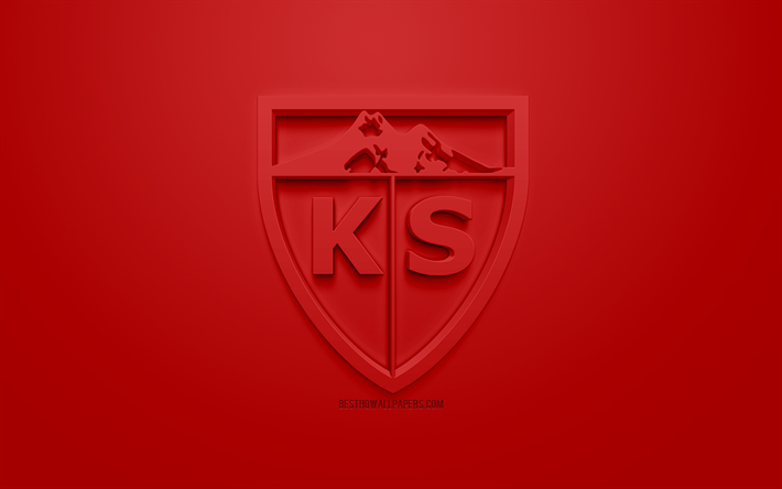 Kayserispor, luova 3D logo, punainen tausta, 3d-tunnus, Turkkilainen jalkapalloseura, SuperLig, Kayseri, Turkki, Turkin Super League, 3d art, jalkapallo, 3d logo