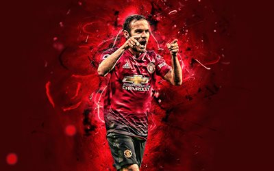 Juan Mata, goal, Manchester United FC, spanish footballers, neon lights, Premier League, Juan Manuel Mata Garcia, soccer, football, Man United