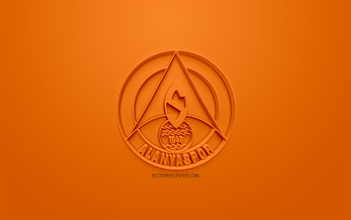 Alanyaspor, luova 3D logo, oranssi tausta, 3d-tunnus, Turkkilainen jalkapalloseura, SuperLig, Alanya, Turkki, Turkin Super League, 3d art, jalkapallo, 3d logo