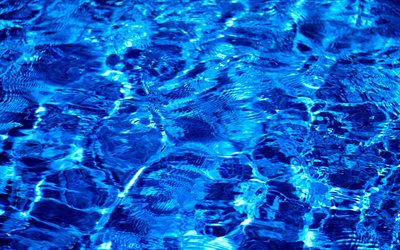 sininen vesi rakenne, 4k, veden aallot rakenne, sininen tausta, veden kuvioita, sininen vesi, makro, veden tausta