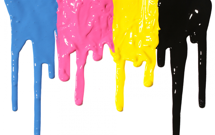 CMJN, couleur, mod&#232;le, couleurs, 4 le mod&#232;le de couleur CMYK concepts, fond blanc, peinture