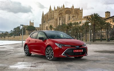 Toyota Corolla Hybrid, 2019, red hatchback, new red Corolla, exterior, front view, japanese cars, Toyota