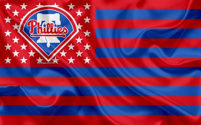 Philadelphia Phillies, Amerikan beyzbol kul&#252;b&#252;, yaratıcı Amerikan bayrağı, Kırmızı, Mavi Bayrak, HABERLER, Philadelphia, Pennsylvania, logo, amblem, Major League Baseball, ipek bayrak, beyzbol