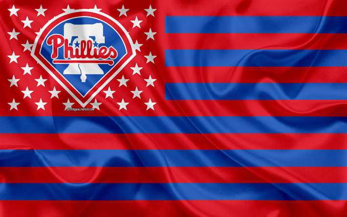 Los Phillies de filadelfia, American baseball club, American creativo de la bandera, el rojo de la bandera azul, MLB, Filadelfia, Pensilvania, logotipo, emblema de la Liga Mayor de B&#233;isbol, bandera de seda, de b&#233;isbol