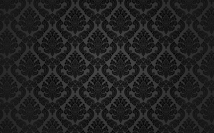 seamless pattern, black background with ornaments, black seamless texture, ornaments, retro background