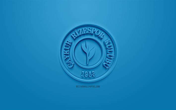 Caykur Rizespor, créatrice du logo 3D, fond bleu, 3d emblème, club de football turc, SuperLig, Rize, Turquie, turc Super League, art 3d, le football, le logo 3d, Rizespor
