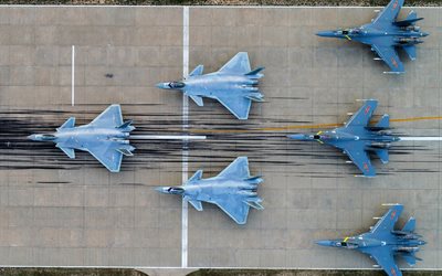Shenyang J-16, Chinese fighter, Chinese Air Force, aerial view, runway, Peoples Liberation Army Air Force