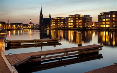 Leidschendam, lake, evening, sunset, cityscape, South Holland, Netherlands