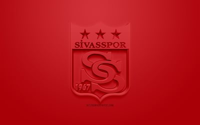 Sivasspor, creative 3D logo, red background, 3d emblem, Turkish football club, SuperLig, Sivas, Turkey, Turkish Super League, 3d art, football, 3d logo