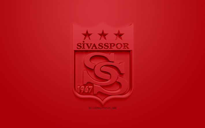 Sivasspor, الإبداعية شعار 3D, خلفية حمراء, 3d شعار, التركي لكرة القدم, SuperLig, سيفاس, تركيا, التركية في الدوري الممتاز, الفن 3d, كرة القدم, شعار 3d
