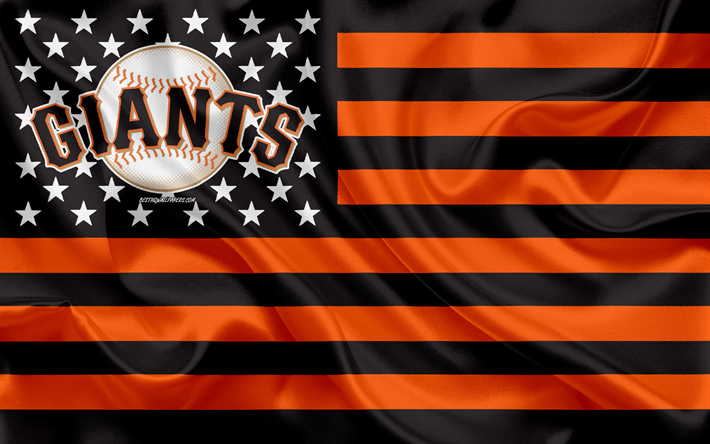 Giants de San Francisco, le baseball Am&#233;ricain club, American creative drapeau noir drapeau orange, MLB, San Francisco, Californie, etats-unis, le logo, l&#39;embl&#232;me, la Ligue Majeure de Baseball, drapeau de soie, de baseball