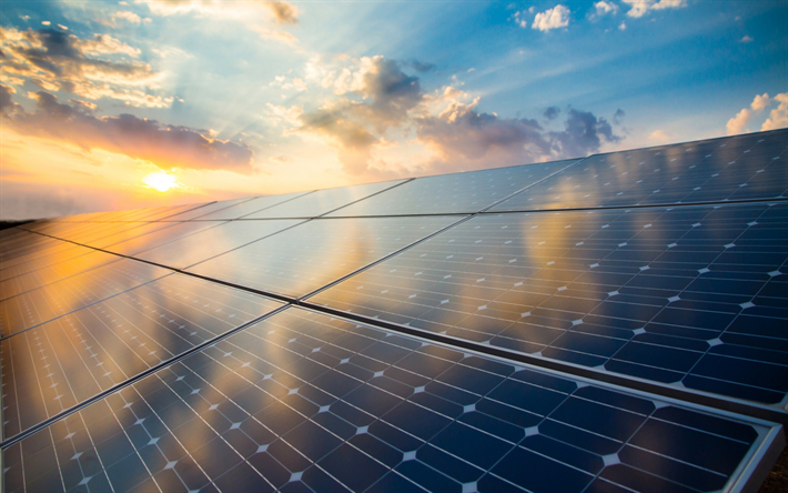 solar panels, alternative energy sources, energy, evening, sunset, sun energy